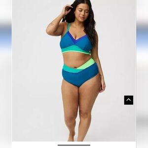 New Torrid Wire Free Blocked Triangle Bikini Top 3x & V Wrap Bottom 4x Swim Set